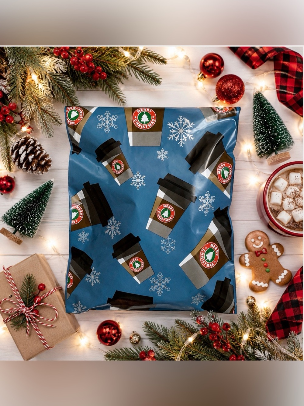 30 10” x 13” Merry Christmas Peppermint Mocha Poly Mailers
